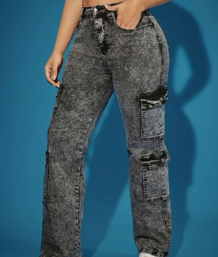 Dames Jeans met Meerdere Zakken - Zwart/Grijs - Stretch Denim - Maten XS-XXL