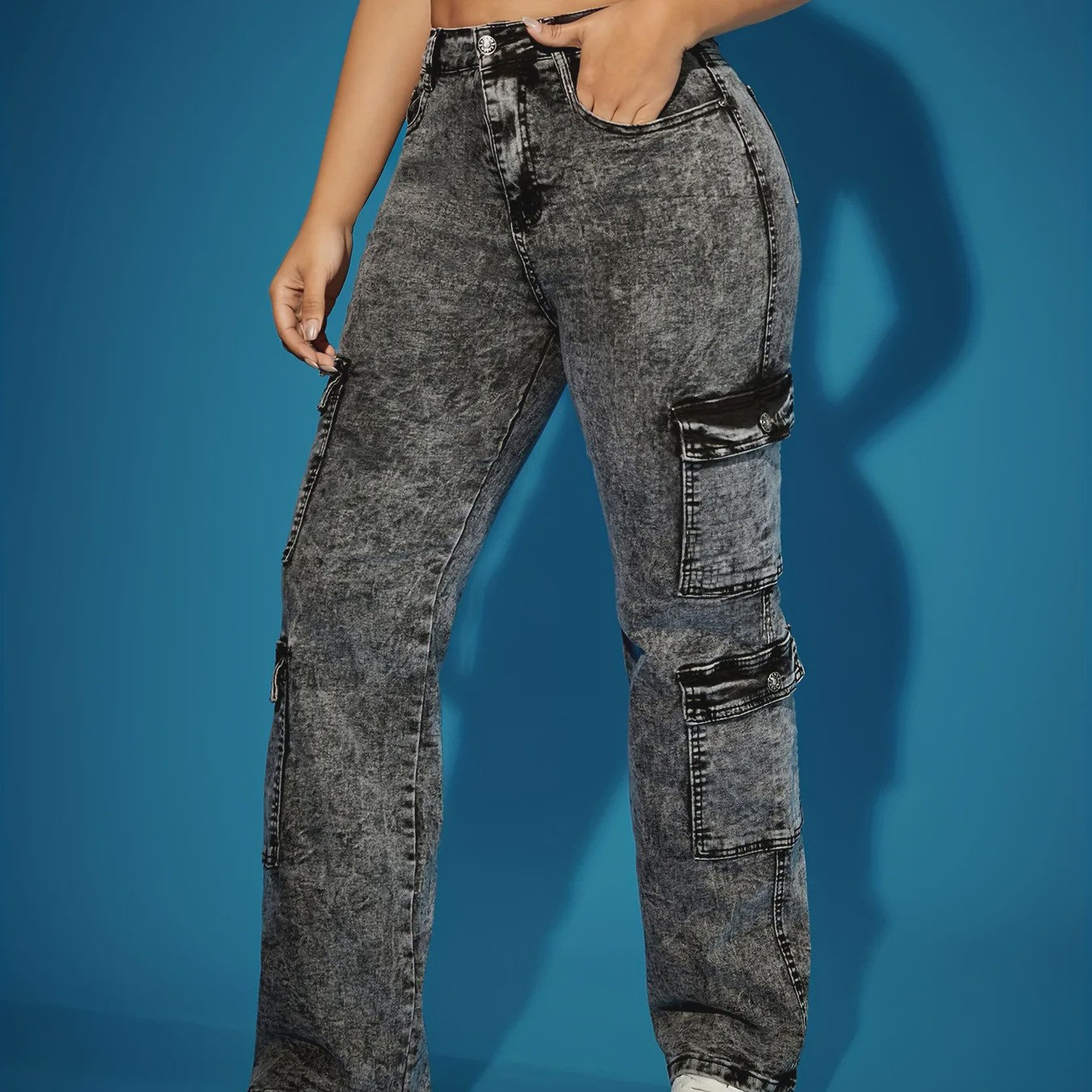 Dames Jeans met Meerdere Zakken - Zwart/Grijs - Stretch Denim - Maten XS-XXL