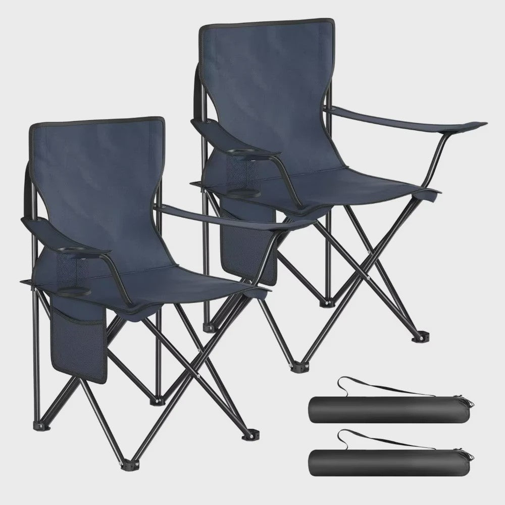 Set van 2 Campingstoelen met Drankhouder en Zijvak - Inclusief Draagtassen
