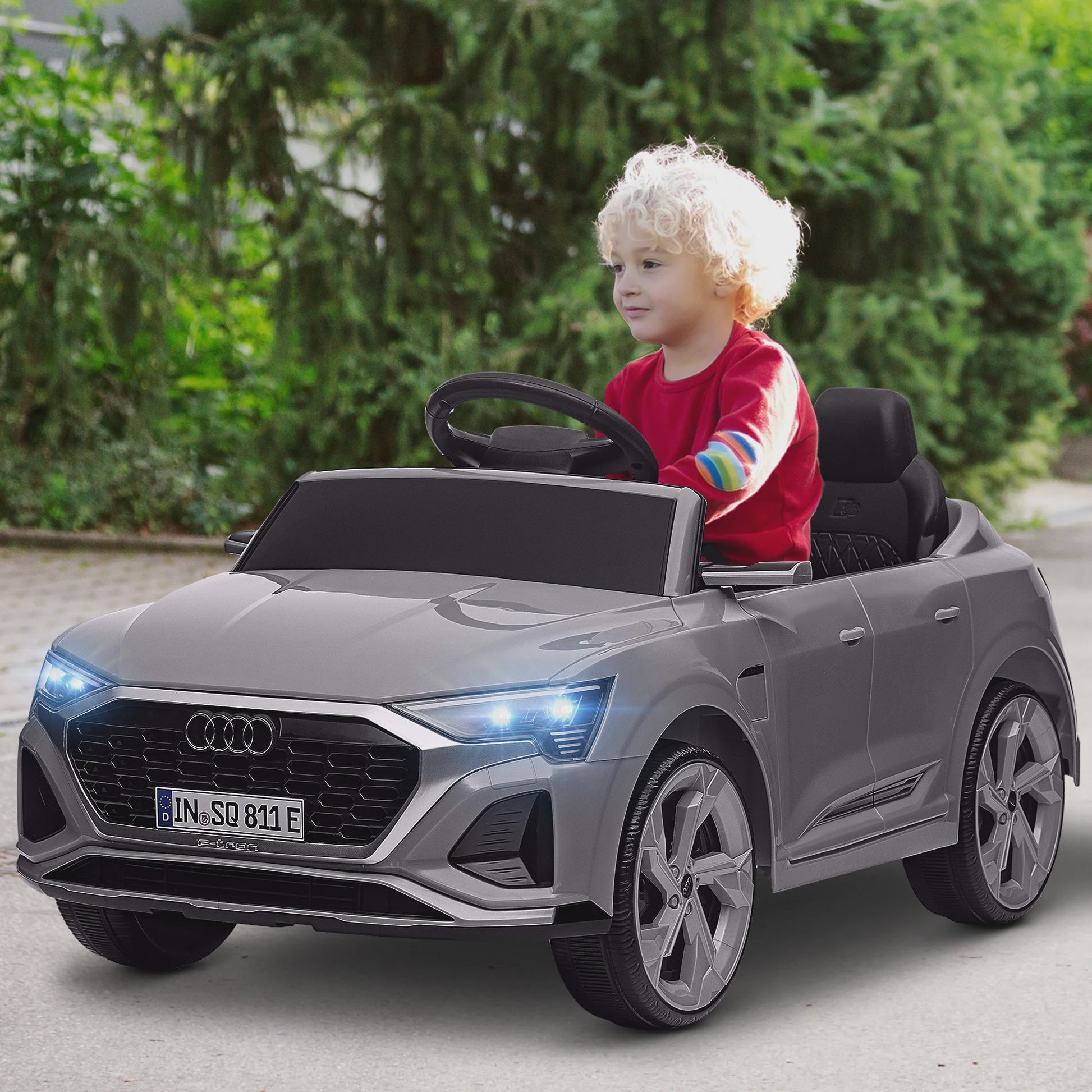 Elektrische Kinderauto Audi Q8 E-tron Sportback - Licentie, Afstandsbediening, Licht & Geluid - Grijs