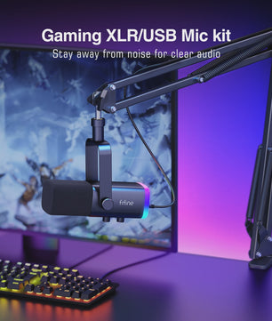 FIFINE AM8T XLR/USB Microfoon Kit met Armatuur, Mute, RGB & Hoofdtelefoonaansluiting - Gaming & Streaming