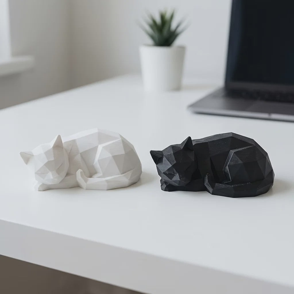 Abstract Geometrisch Slapend Kat Ornament - Modern Minimalistisch Plastic Figuur voor Huis & Kantoor