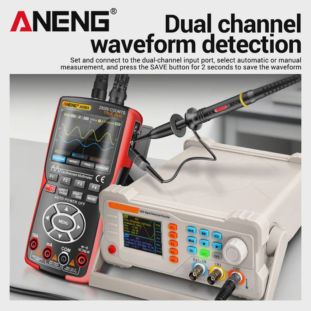 ANENG AOS03 Digitale Oscilloscope Multimeter met Signaalgenerator - 50MHz Dual Channel Tester