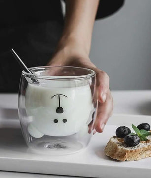 Dubbelwandige Glazen Mok met Schattige Dierenprint - Koffie & Theeglas