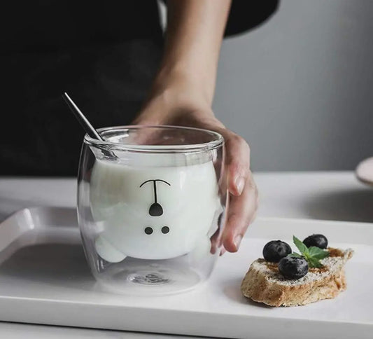 Dubbelwandige Glazen Mok met Schattige Dierenprint - Koffie & Theeglas