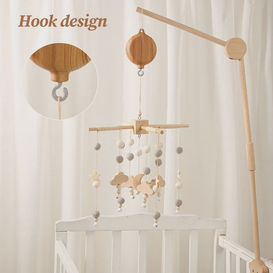 Houten Muziekdoosje Baby Mobiel - Draaiend & Kalmerende Melodieën voor de Babykamer