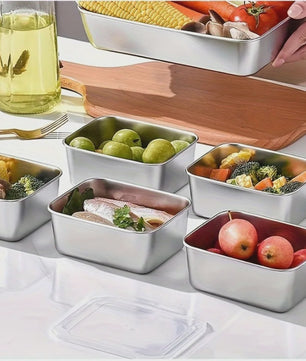 5-delige RVS Voedselcontainers Set - Luchtdichte BPA-Vrije Bewaarbakjes voor Maaltijdvoorbereiding, Lunch & Camping