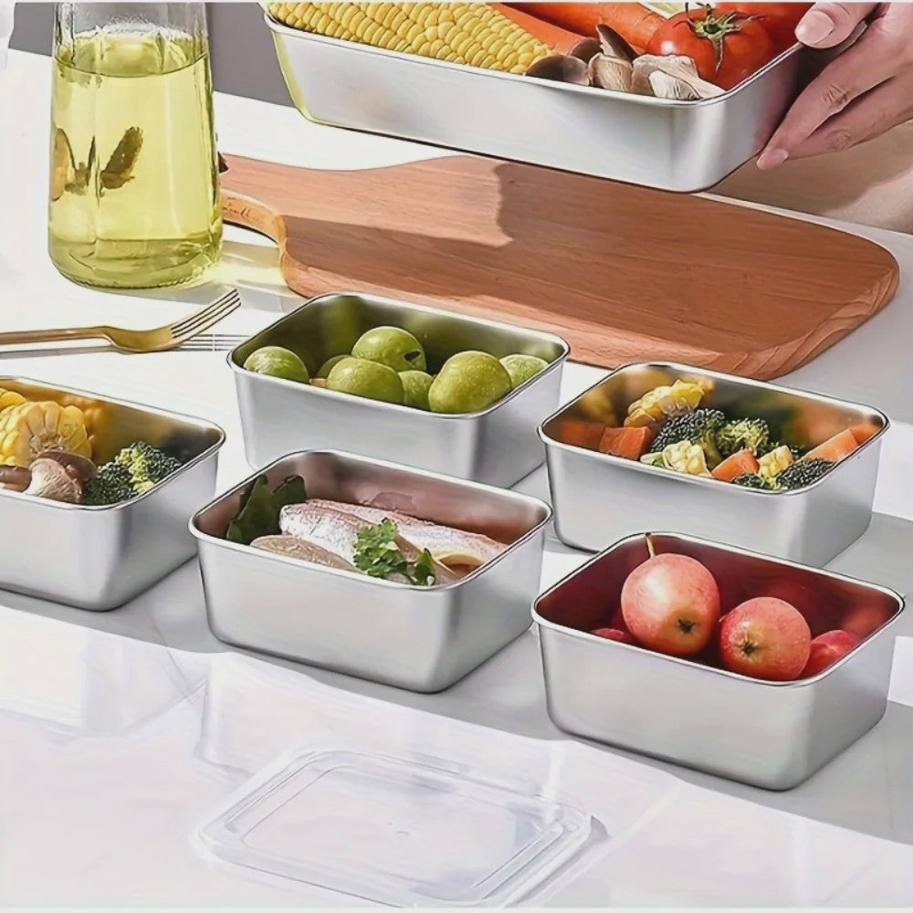 5-delige RVS Voedselcontainers Set - Luchtdichte BPA-Vrije Bewaarbakjes voor Maaltijdvoorbereiding, Lunch & Camping