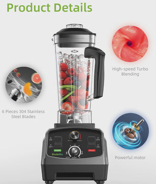 BioloMix 2200W Krachtige Blender met Timer & 2L BPA-vrije Kan - Heavy Duty Mixer