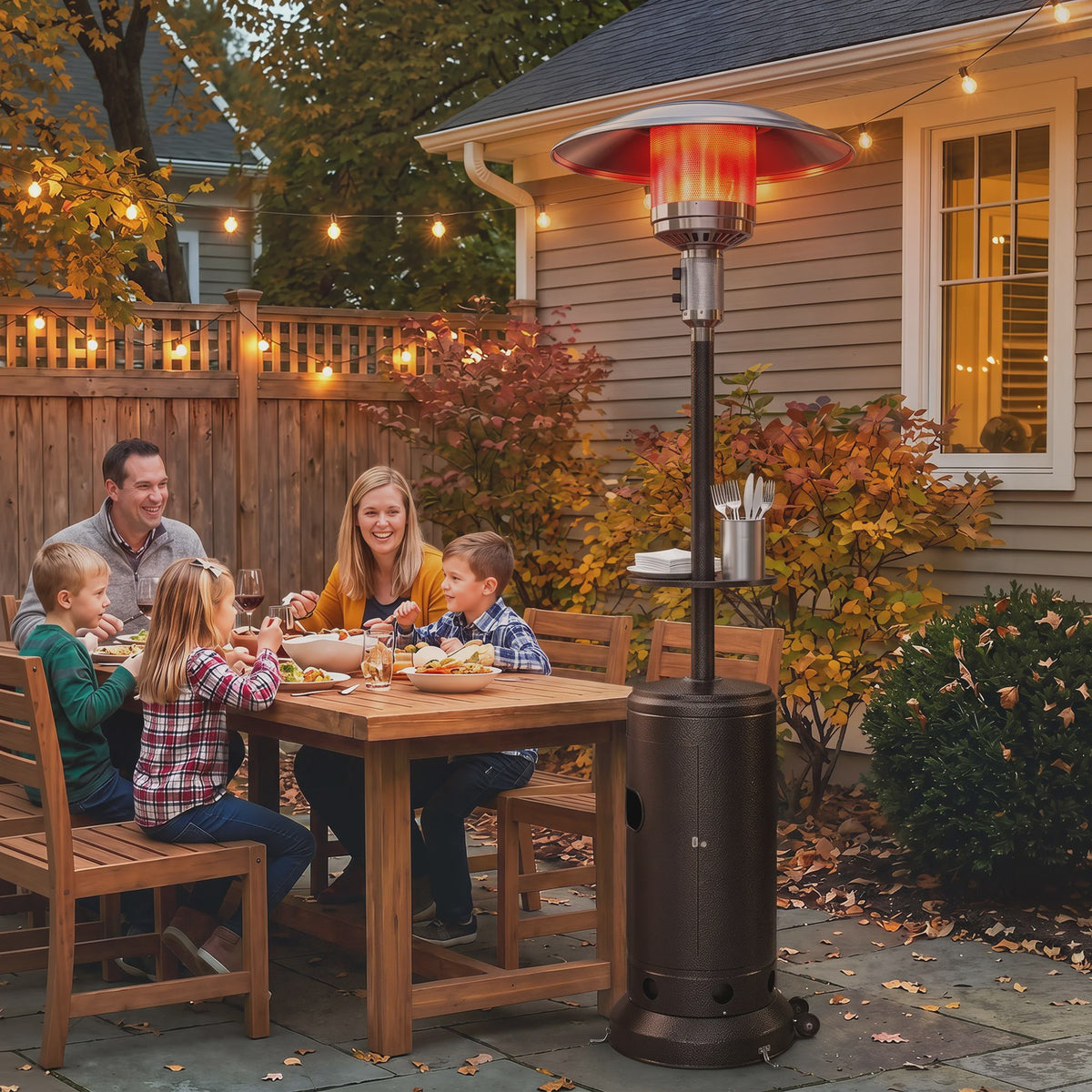 Outsunny Terrasverwarmer Gas 13 kW met Tafel, Wielen en Anti-kantel Beveiliging