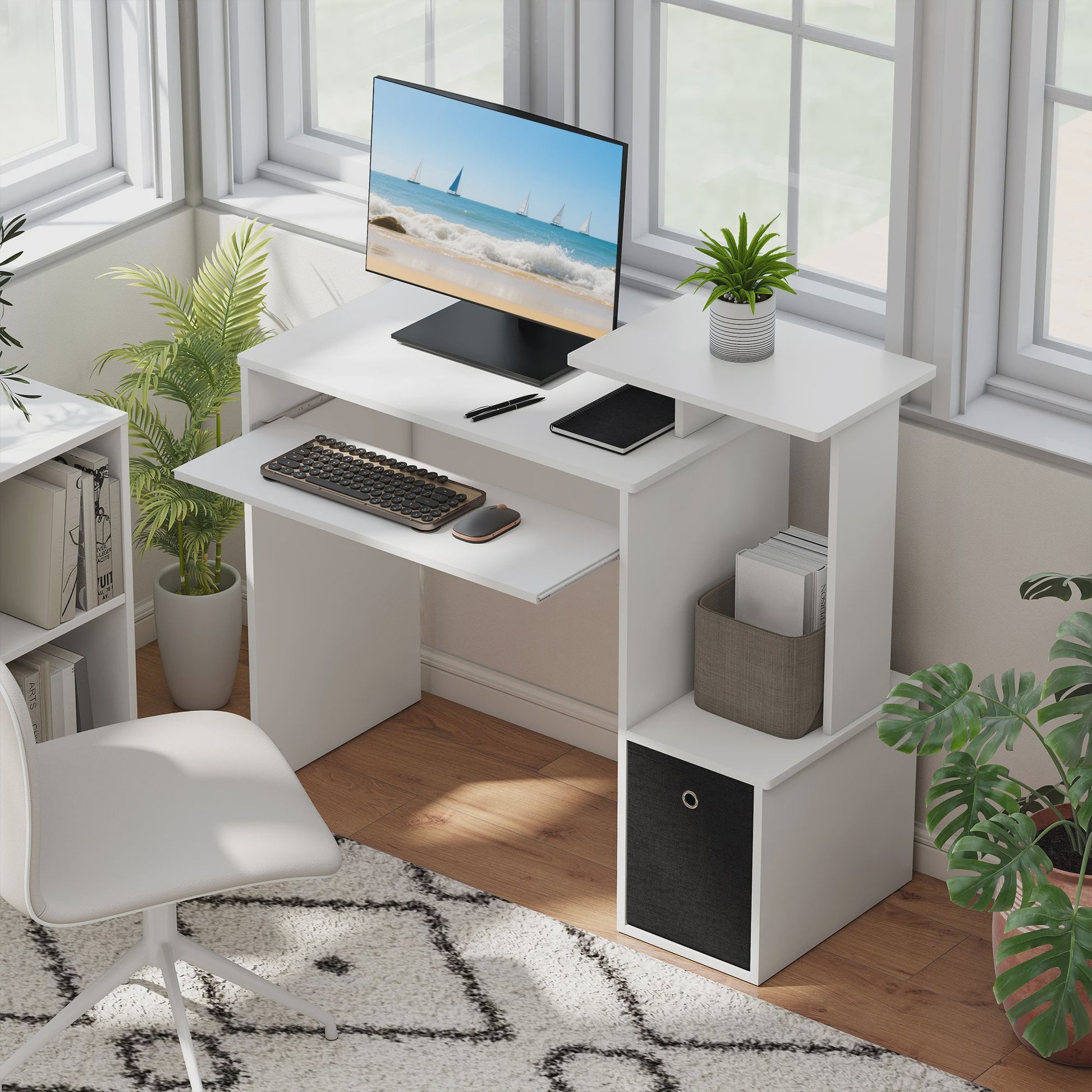 HOMCOM Compact Computerbureau met Uitschuifbaar Toetsenbordvak en Opbergruimte
