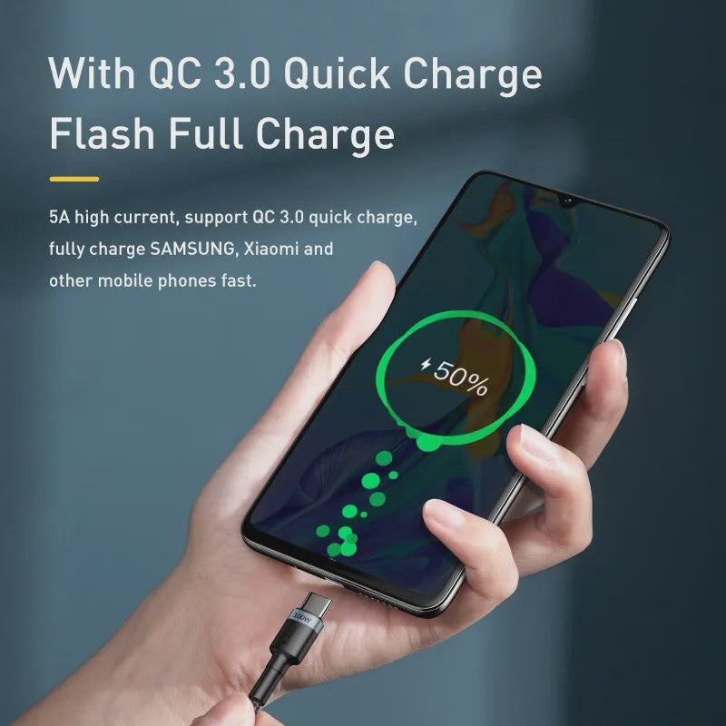 Baseus USB-C naar USB-C Kabel 100W PD Snellader - Geschikt voor iPhone, MacBook, Samsung & Xiaomi