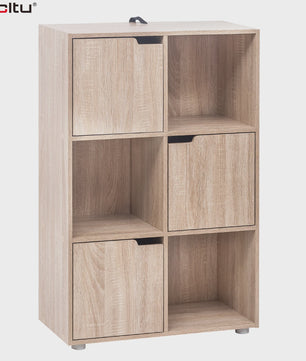 Stijlvolle Boekenkast met 6 Vakken en Deuren - Opbergkast voor Woonkamer, Kantoor of Slaapkamer