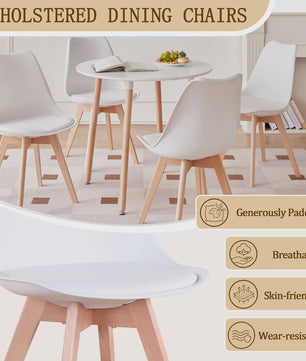 Set van 4 of 6 Nordic Eetkamerstoelen met PU Zitting en Beukenhouten Poten