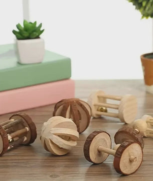 Natuurlijk Houten Speelgoed Set voor Knaagdieren, Konijnen & Hamsters - Kauwspeelgoed met Bel & Bal