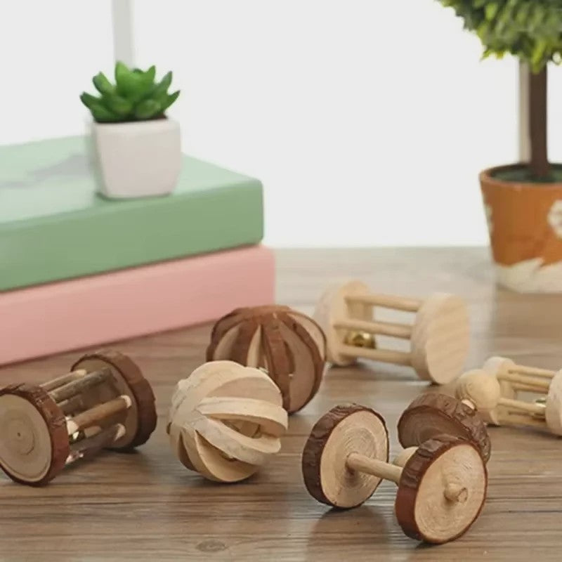 Natuurlijk Houten Speelgoed Set voor Knaagdieren, Konijnen & Hamsters - Kauwspeelgoed met Bel & Bal