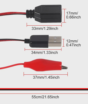2x USB naar Alligator Klem Kabel Adapter - Male & Female voor Circuit Test