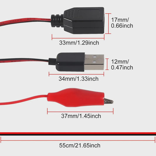 2x USB naar Alligator Klem Kabel Adapter - Male & Female voor Circuit Test