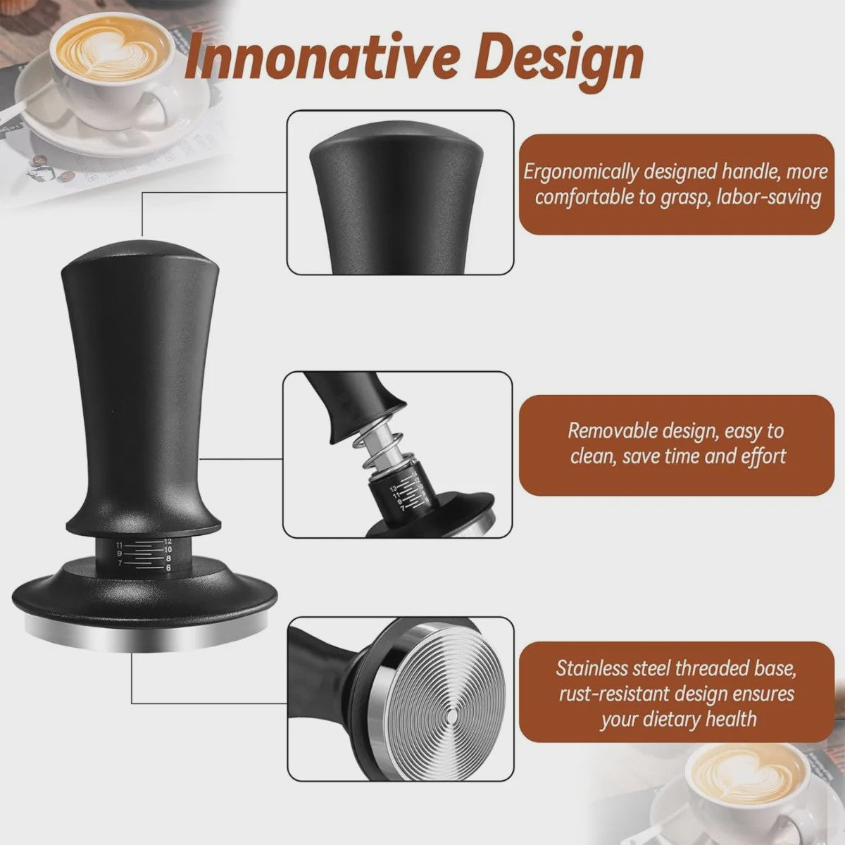 Professionele Koffie Tamper 51/53/58mm - Roestvrij Staal Basis - Barista Tool