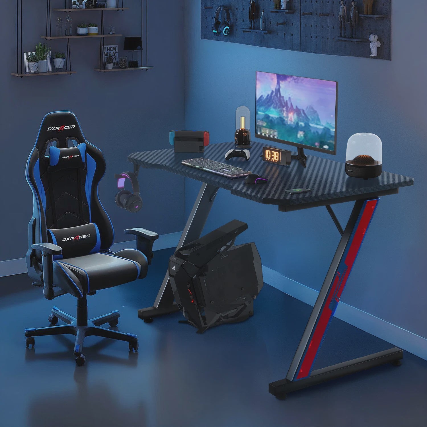 Gaming Bureau 80x52 cm met Carbon Fiber Look en Koptelefoonhaak