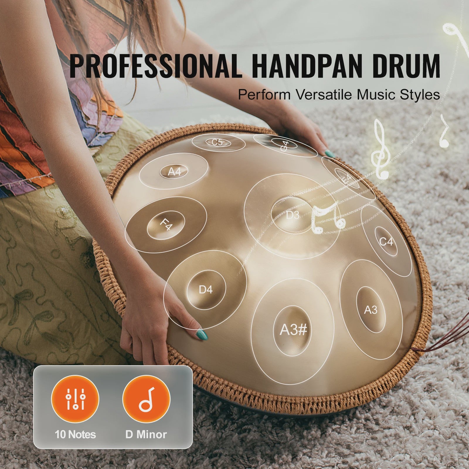 22-inch D Minor Handpan Drum: Helend Geluid voor Beginners