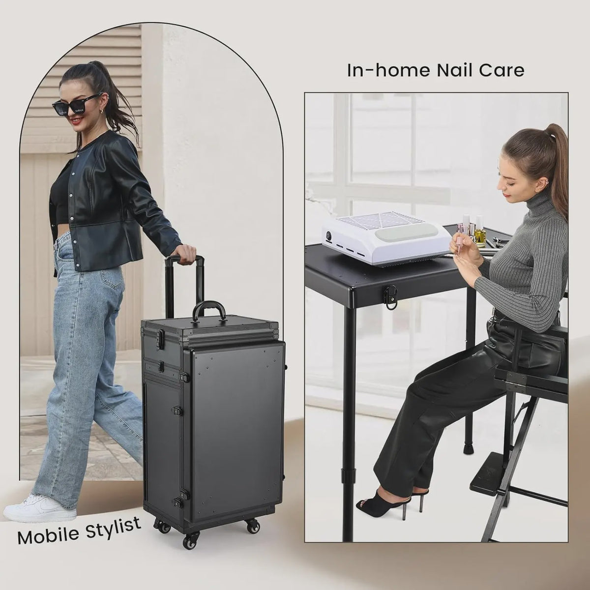 Mobiele Manicure Tafel met 5 Lades & Make-up Trolley - Inklapbaar Werkstation op Wielen