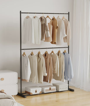 Stabiele Kledingrek Dubbellaags - Multifunctioneel & Nordic Stijl - Zwart, Wit, Goud