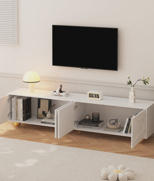 180cm Wit TV-meubel met Cloud Design, 4 Deuren, Geschikt voor 75-inch TV's