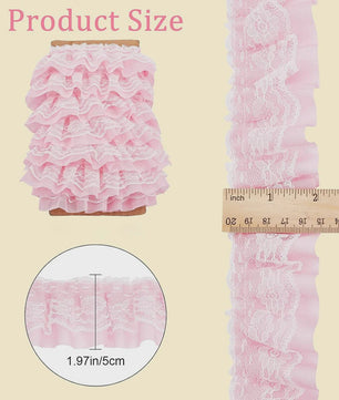 Ruffle Kantband met Borduurwerk - 5cm Breed - Zwart, Wit, Roze - DIY Decoratie