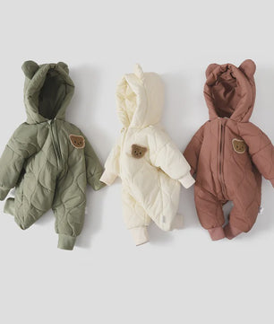 Warme Winter Baby Romper met Berenprint en Pluche Voering - Jumpsuit voor Peuters