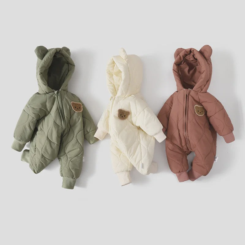 Warme Winter Baby Romper met Berenprint en Pluche Voering - Jumpsuit voor Peuters