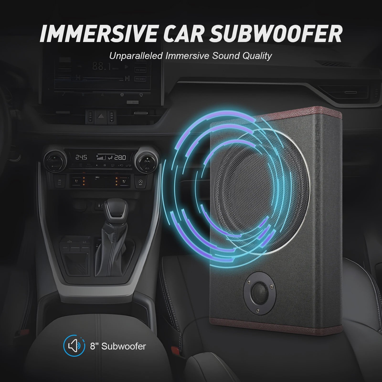Compacte 8-Inch Auto Subwoofer met Ingebouwde Versterker - Krachtig Geluid Onder de Stoel