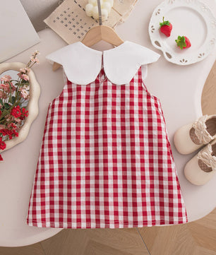 Zomerjurk Baby Meisje Rood Wit Geruit met Aardbeien - Casual en Schattig