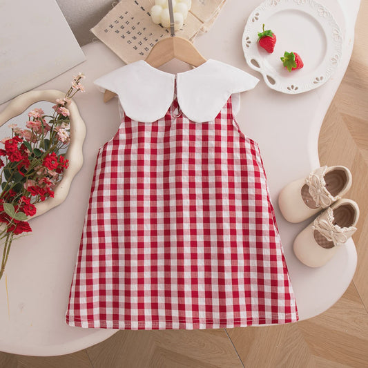 Zomerjurk Baby Meisje Rood Wit Geruit met Aardbeien - Casual en Schattig