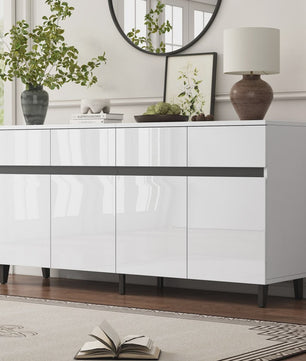 Moderne Hoogglans Sideboardkast met 4 Lades, 2 Deuren en Verstelbare Planken