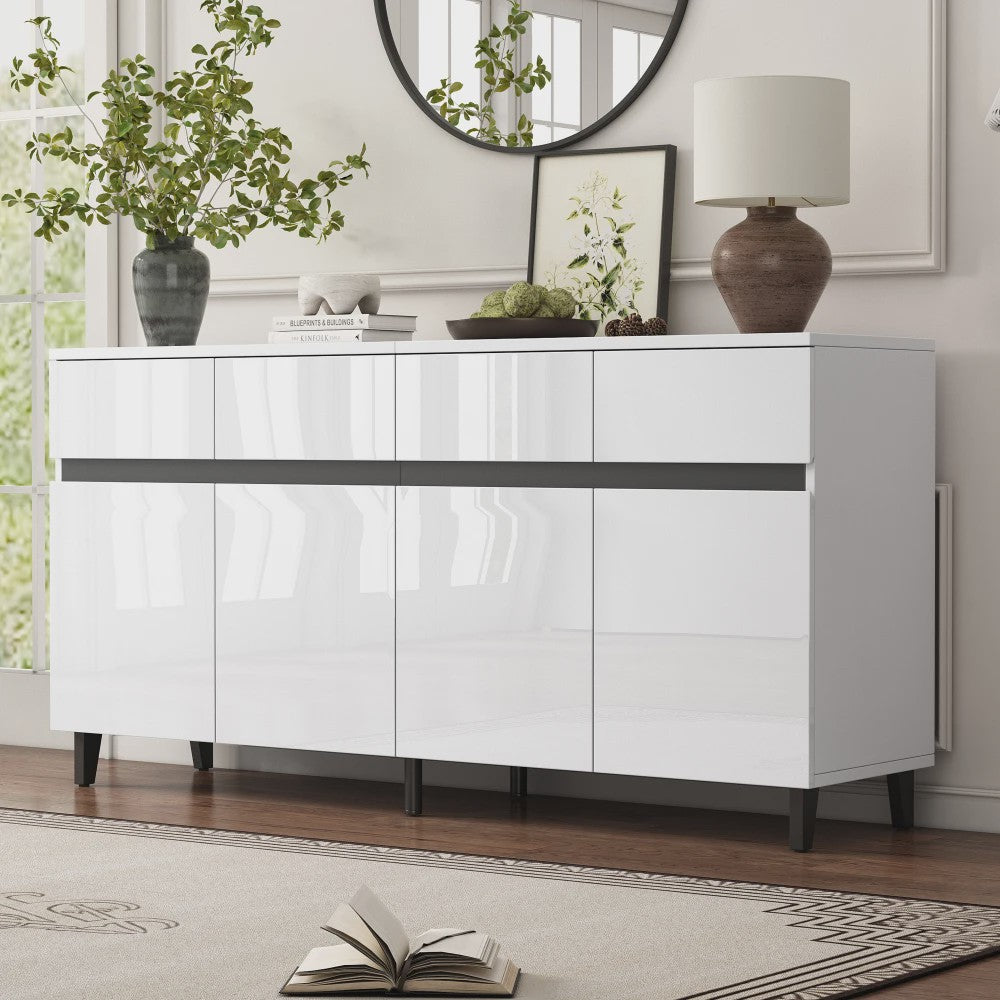 Moderne Hoogglans Sideboardkast met 4 Lades, 2 Deuren en Verstelbare Planken
