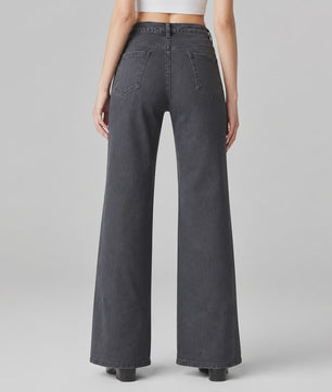High Waist Wide Leg Jeans Dames - Zwart Ombre Vintage Wash