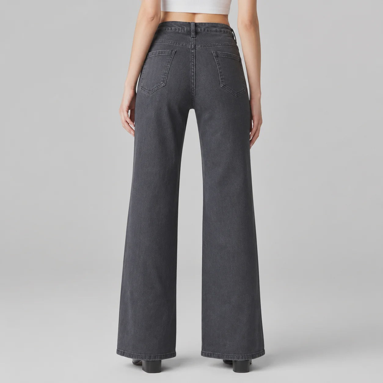 High Waist Wide Leg Jeans Dames - Zwart Ombre Vintage Wash