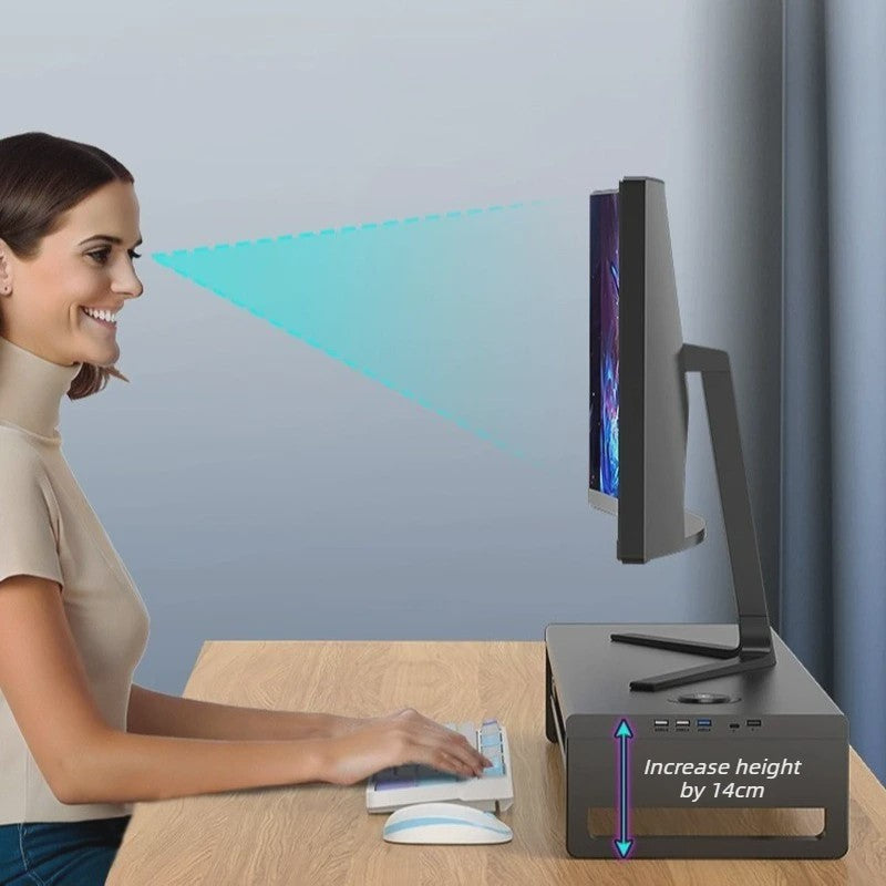Monitor Riser Stand met USB Docking Station & Draadloze Oplader - Bureau Organizer