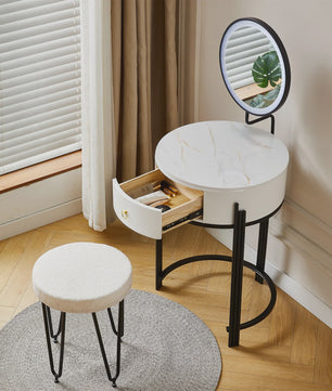 Kaptafel met LED Verlichting, Spiegel, Lade en Kruk - Modern Design