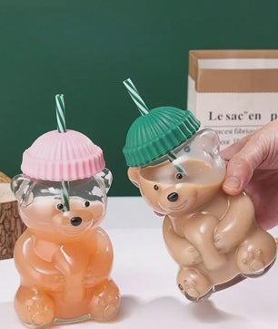 Schattige Beer Beker met Rietje en Deksel - Plastic Drinkbeker voor Kinderen en Volwassenen