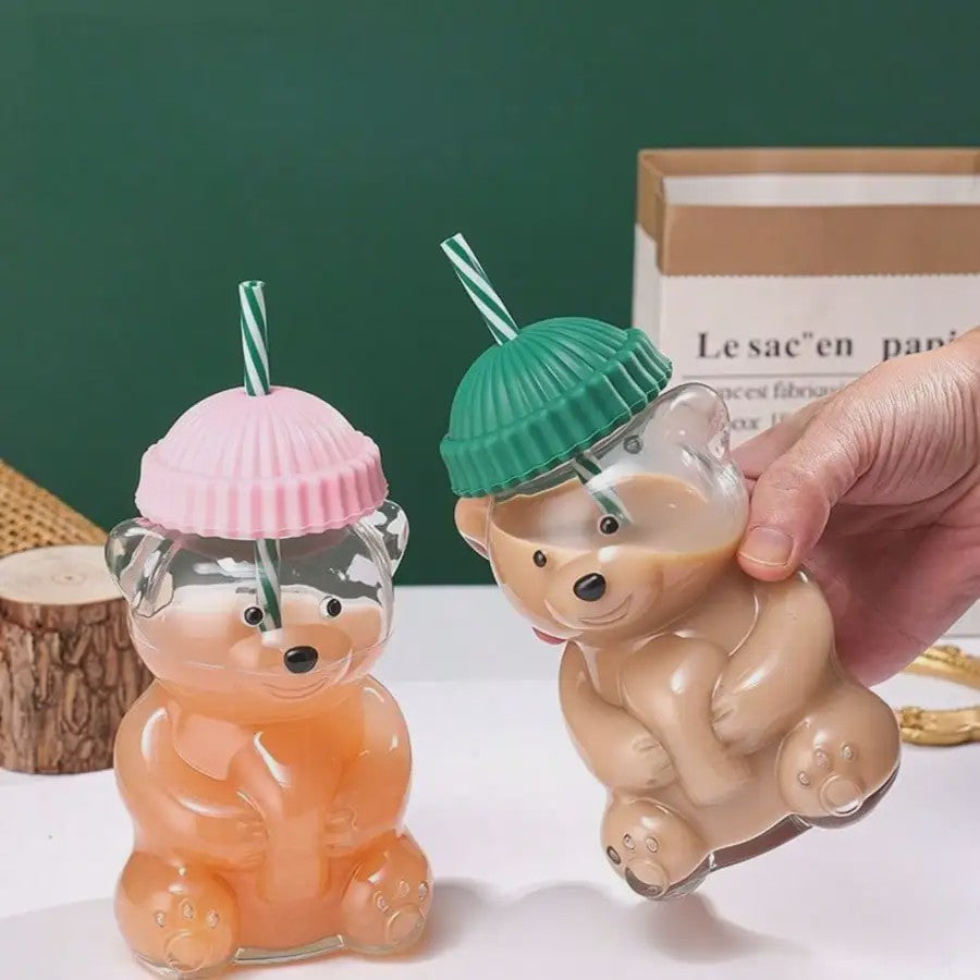 Schattige Beer Beker met Rietje en Deksel - Plastic Drinkbeker voor Kinderen en Volwassenen