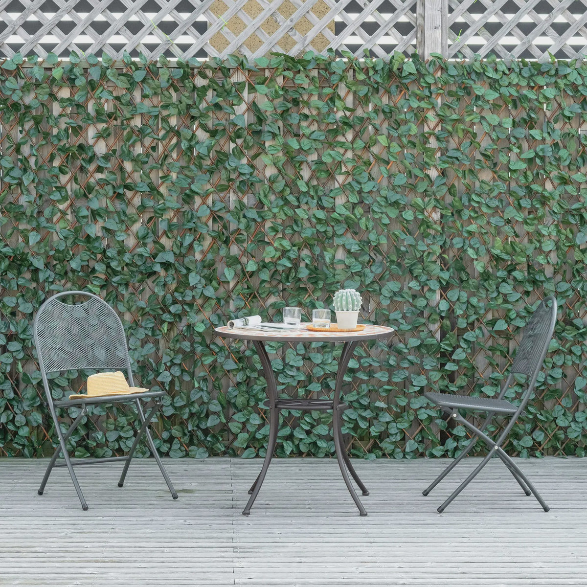 Outsunny 4x Kunsthaag Schutting Klimop - Uitrekbaar Privacy Scherm 200x100cm Groen