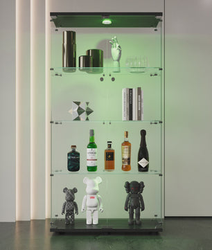 Glazen Vitrinekast met LED Verlichting, 4 Planken, 2 Deuren - Zwart/Wit