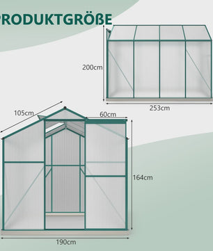Aluminium Kweekkas met Fundering 4,75 M² - 190x253 cm met Dakraam en Schuifdeur