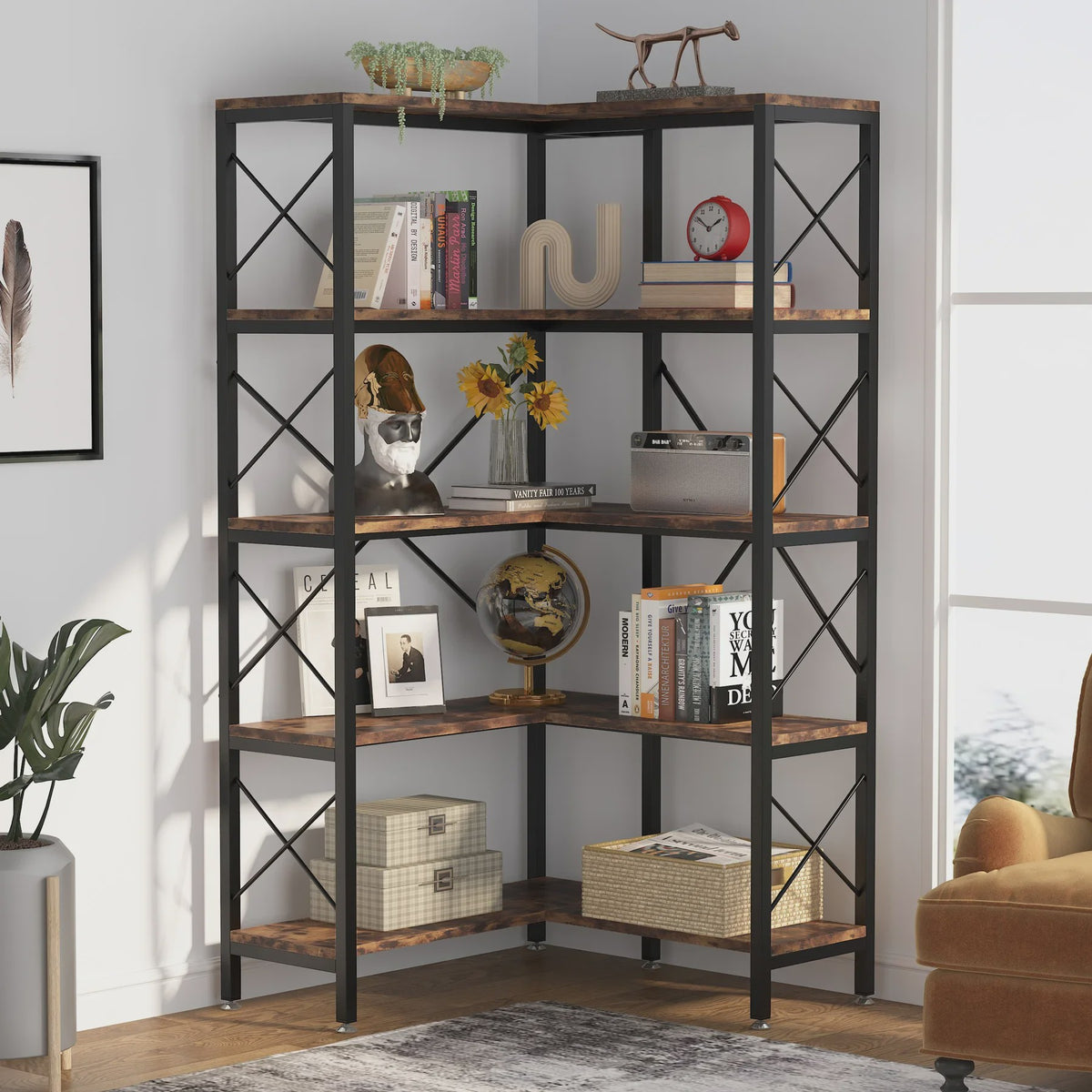Tribesigns 5-Niveau Hoekboekenkast - Modern Design met Metaal Frame