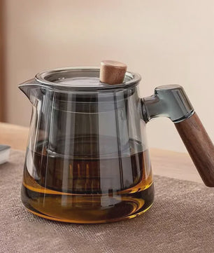 Glazen Theepot Set 600ML met Infuser en Houten Handvat - Stijlvol en Functioneel