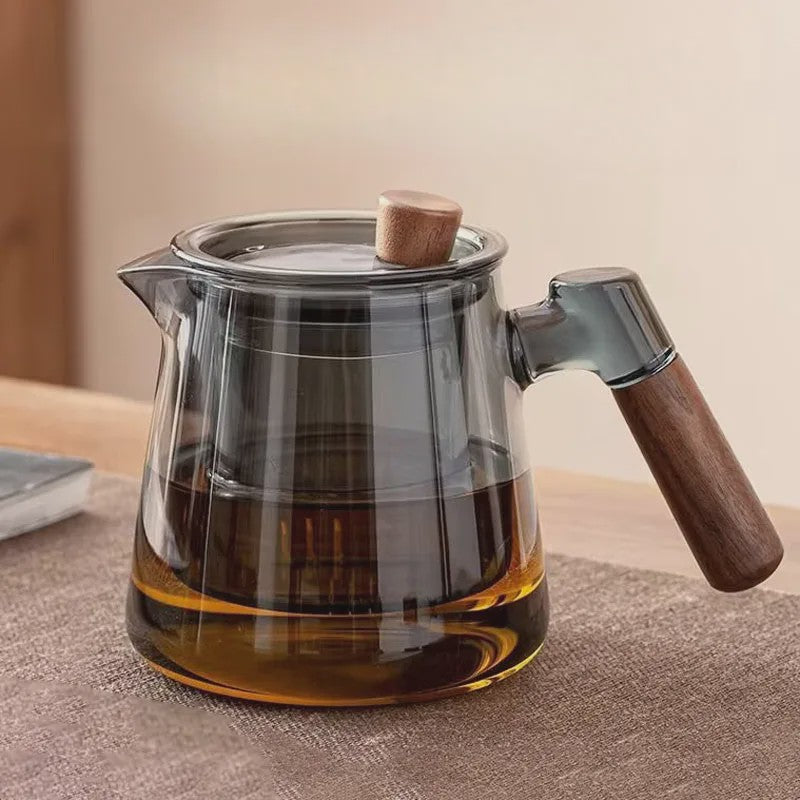 Glazen Theepot Set 600ML met Infuser en Houten Handvat - Stijlvol en Functioneel