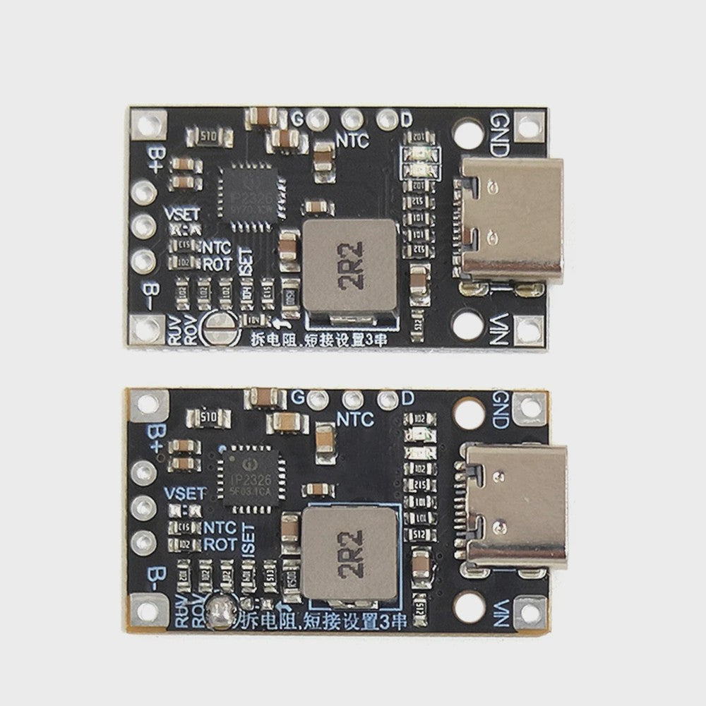 2S/3S Lithium Batterij Laadmodule met Balancering, Type-C USB & Snellaadfunctie