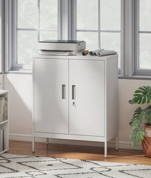 Afsluitbare Stalen Kast met 2 Deuren - Wit - Verstelbare Planken voor Kantoor, Woonkamer, Garage